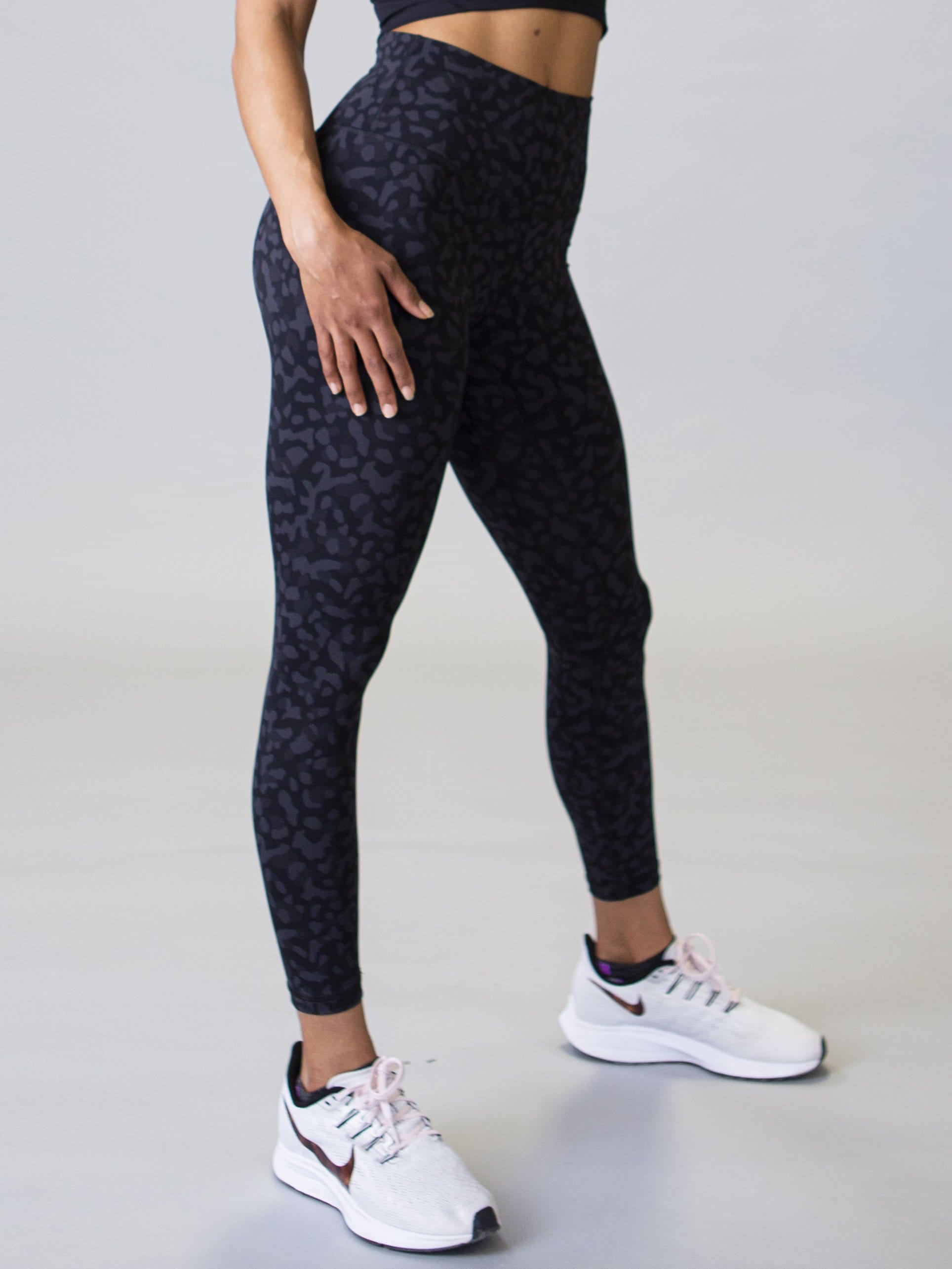 ZUTY 7/8 Workout Leggings Black Leopard High Waisted Yoga Ankle Pockets  Squat L | eBay