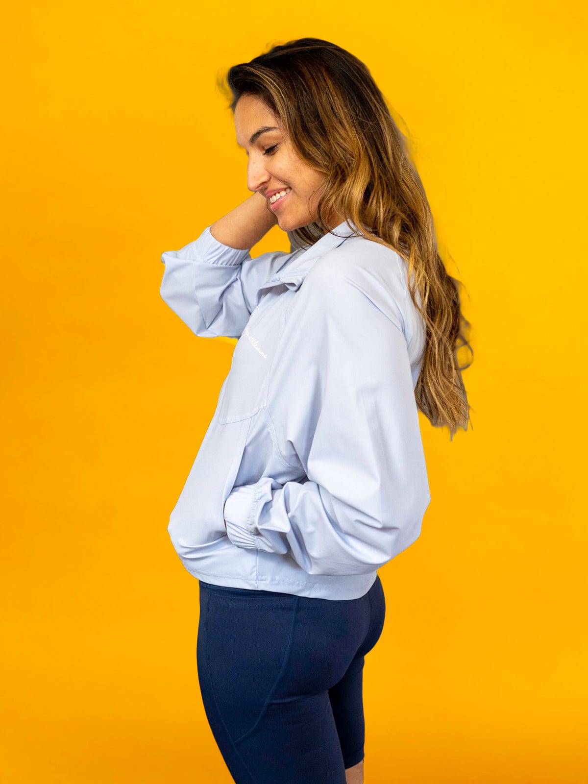 Naomi Bomber Jacket - Baby Blue - Best premium leggings, bra, t shirt, workout clothes, activewear, ARYA Athleisure , yoga clothes, gym clothes